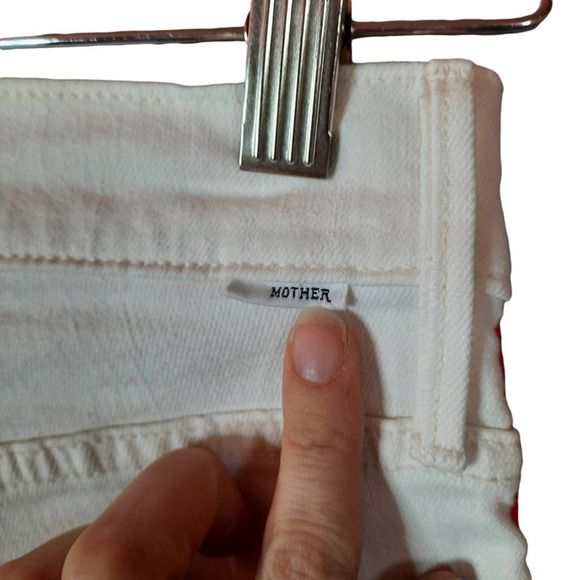 Mother Womens Dazzler Cropped 23 Jeans White Red Stretch Mid Rise Pockets Denim - Picture 6 of 12